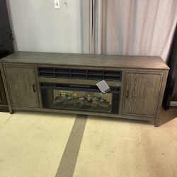 Grayish Brown 84" TV Stand w/ Electric Fireplace Insert