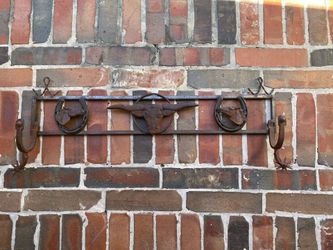 Metal Western Coat Rack Horseshoes, Spurs, Longhorn & Horses