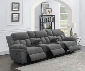 5-piece Upholstered Home Theater Seating Charcoal Recliners Couch