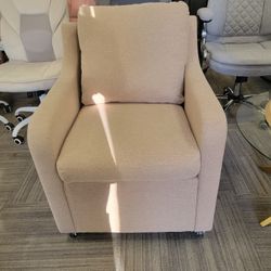 Linen Dining Chair with Casters Relaxing Upholstered Arm Chair, Single Sofa Chair
