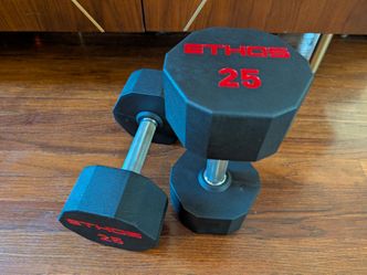 ETHOS 25 lb Rubber Hex Dumbbells (Pair, 50 lbs Total) - $50