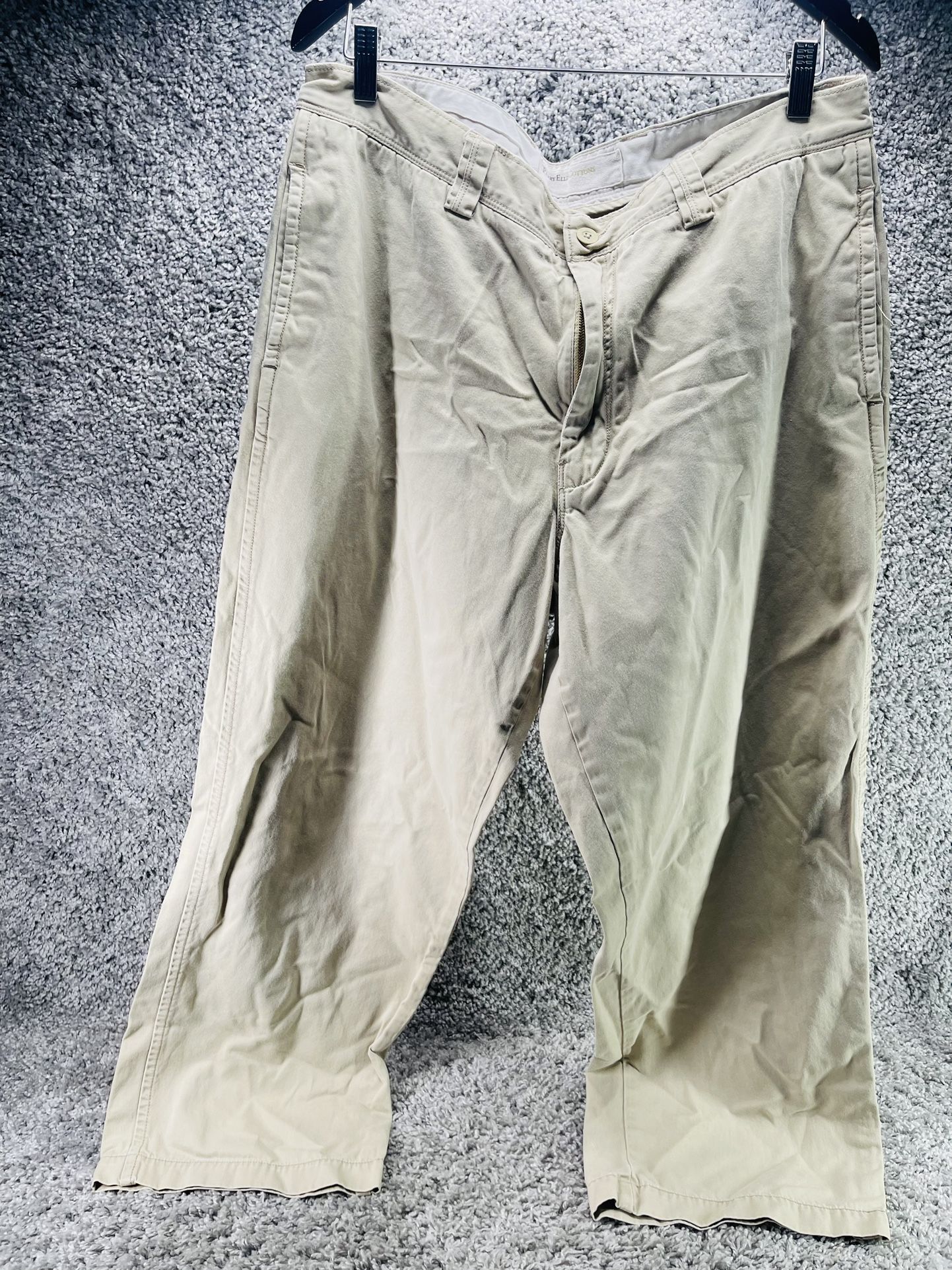 Perry Ellis Cottons Men’s Pants Wide Leg Cream Beige 38X30 Cotton Zip Button