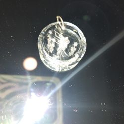 Etched Glass Girl Fairy Flowers Necklace Pendant