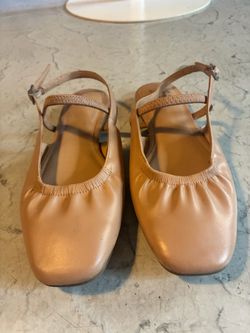 Tan Ballet Flats with Ankle Strap