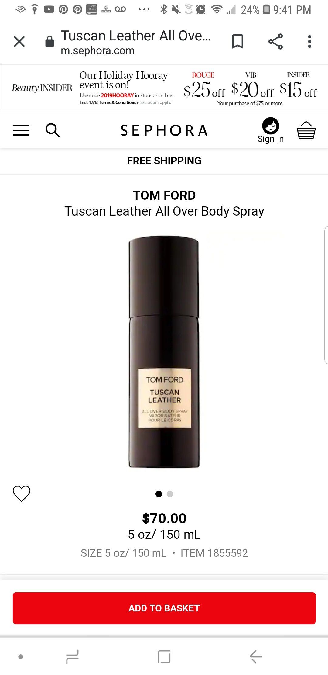 New Tom Ford Tuscan Leather Body Spray