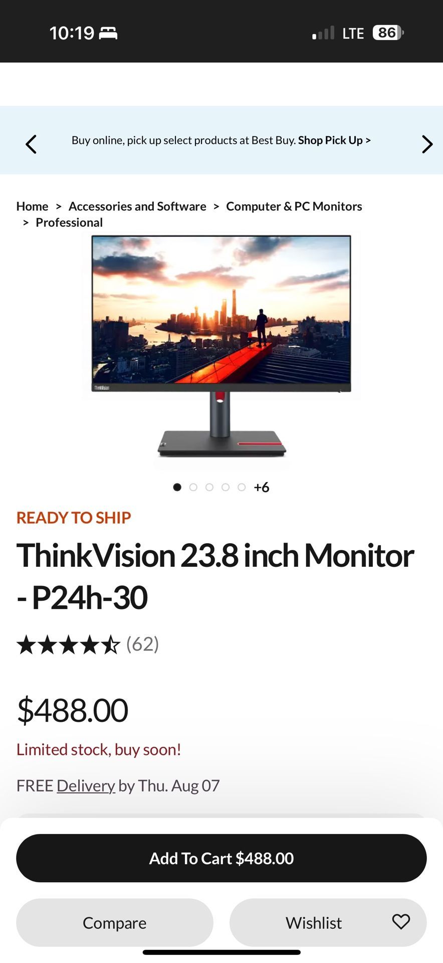 Lenovo 23.8 P24h-30 QHD LED-LCD Monitor