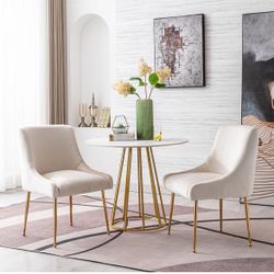 Guyou Cream Velvet Dining Chairs Set of 2, Modern Upholstered Accent Dining Room Chairs with Gold Legs Side Chairs for Kitchen Dining Room Living Room