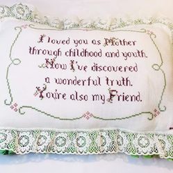 Vintage Handmade Mother Needlepoint Cross Stitch Decorative Pillow Size 18"x13"