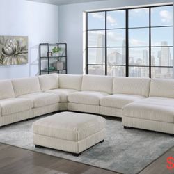 Corduroy Modular Sectional With Ottoman