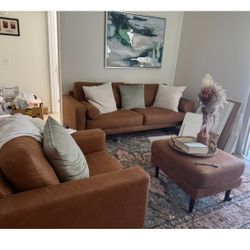 Faux Leather, Sectional Sofa Set 3 Pieces Maple Color 