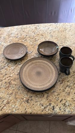 Brown Stoneware Dinnerware Set (Partial)