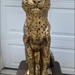 3 Foot Tall, Golden Leopard Statue