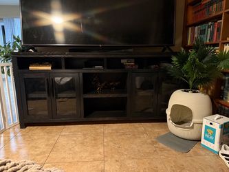 Black Wood TV Stand with Glass Doors