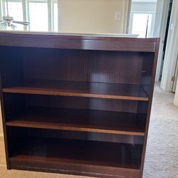Sauder Bookcase, heavy duty, wood laminate, adjustable 2 shelves plus top and bottom shelf, 36”x36”x12”, excellent condition.  Two available, $80 each
