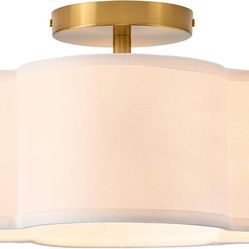 Semi Flush Mount Ceiling Lights - Gold Close to Ceiling Light Fixtures with White Fabric Shade