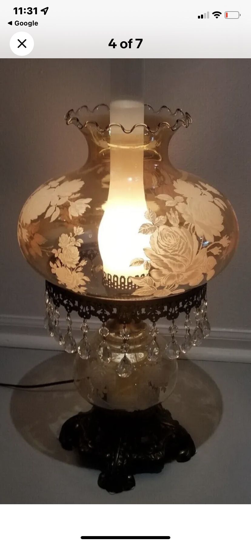  Vintage Hurricane Table Lamp “ Gone With The Wind”