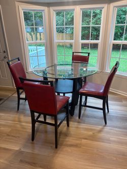Round Glass Top Dining Table with 4 Chairs
