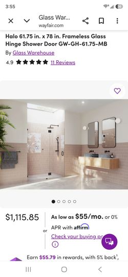Glass Warehouse Halo 61.75 x 77 frame less glass hinge shower door - matte black.