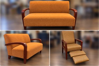 Just in time for fall , Orange Sofa, Loveseat and Recliner Chair Set