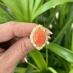 14k Coral And Diamond Ring 