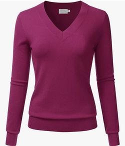 Women's V-Neck Long Sleeve Soft Stretch Pullover Knit Top Sweater XL - LalaBEE