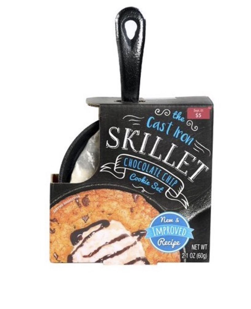 Set of 3 personal size cast-iron skillet pans + chocolate chip cookie set brand new in package