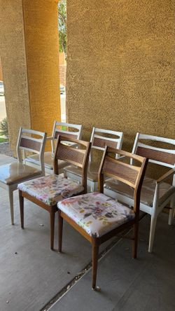 Set of 6 Mid-Century Modern Cane Back Dining Chairs MCM