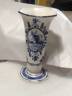Vintage Authentic Hand Painted Delfts Blue Bud Vase 6” Holland DBL Crown Signed