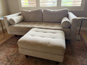 Tufted Sofa with Ottoman and Bolster Pillows