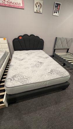Full Velvet Scallop Headboard Bed Frame