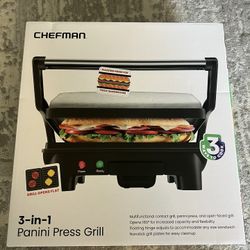 Brand New Chefman 3-in-1 Panini Press Grill – Sealed in Box!