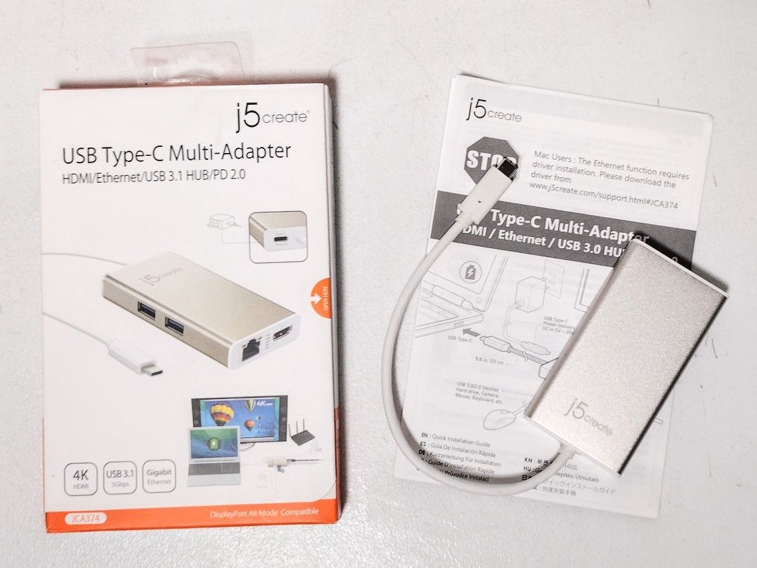 j5 Create JCA374 Multi-Adapter HDMI Ethernet USB 3.1 Type-C HUB PD 2.0
