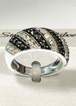 NEW Marcasite Black Diamond Mixed Stone Sterling Silver Cocktail Ring Size 6