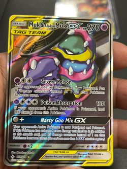 Pokémon TCG Muk & Alolan Muk GX ALTERNATE Art Rare SM Unbroken Bonds 197/214 NM