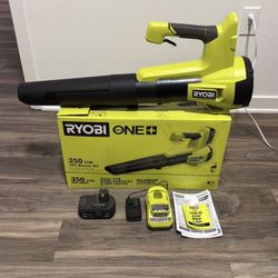 RYOBI ONE+ 18V 100 MPH 350 CFM Cordless Battery Variable Speed Jet Fan Leaf Blower with 4.0 Ah Battery and Charger