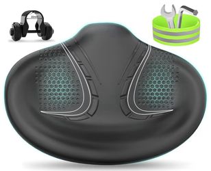 BLUEWIND New Noseless Oversized Bike Seat, Wide Bicycle Saddle Novel Backrest Design for Electric Bike, Universal Fit Exercise Bike or Road Stationary
