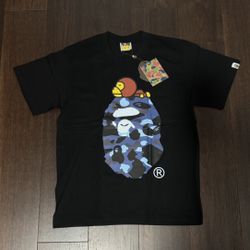 Bape Blue Color Camo Milo On Big Ape Tee