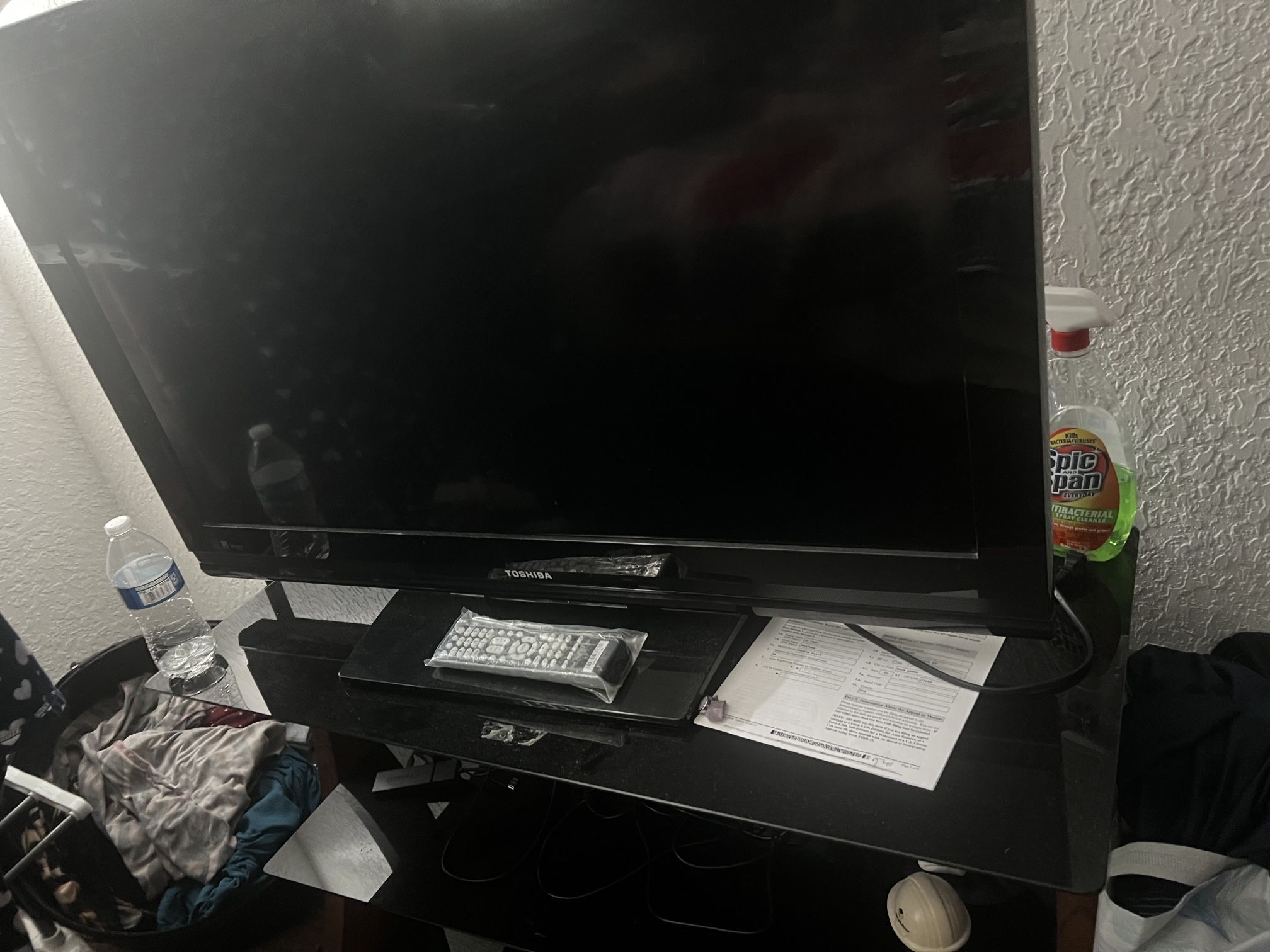 Toshiba 40” TV + Glass TV Stand – $200 (Both)