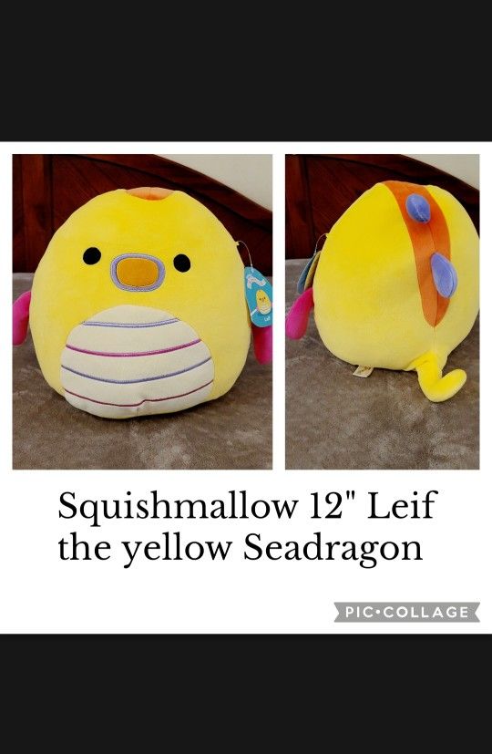 New Squishmallow, 12" Leif/Yellow Seadragon