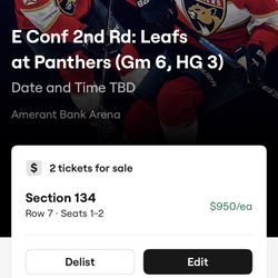 Parking Pass - Florida Panthers Vs Toronto Round 2 Home Game 3