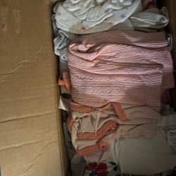 Box Of New Born To 3 Month Used Baby Girl Clothes 