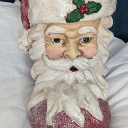 RAZ Vintage Paper Mache Christmas Santa Face Boot