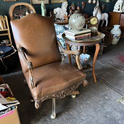 Large Vintage Or Antique Leather Chair 
