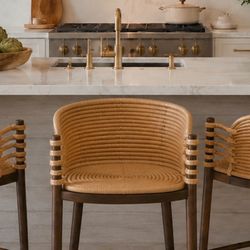 SET OF 5 CB2 COUNTER HEIGHT ORGANIC COASTAL STOOLS