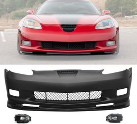 6-13 Corvette C6 Z06 Front Bumper Conversion Foglight & Gloss Black Lip