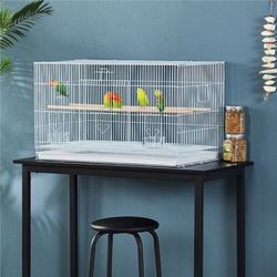 30" Bird Cage Flight Cage with Slide-Out Tray and Wood Perches White