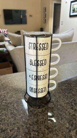 Brand New Stacking Mugs w/ Metal Rack