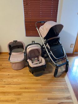 Uppababy V2 Stroller with bassinet and Aria car seat exp 2031 pink
