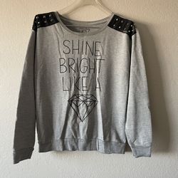 Fipz, Womens Grey Shine Bright Like A Diamond Studded Sweatshirt, Size XL