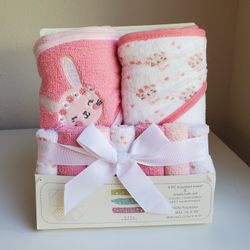 Baby Elements 9-Piece Hooded Towel & Washcloth Set Pink Love Bunny